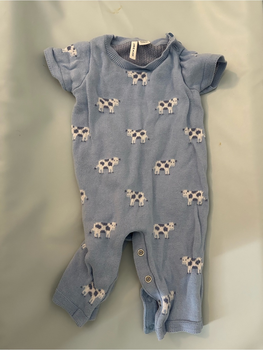Janie and Jack Light Blue Knit Cow Print One-Piece